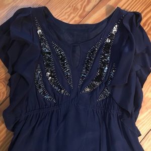 Navy Silk Flutter Sleeve Dress